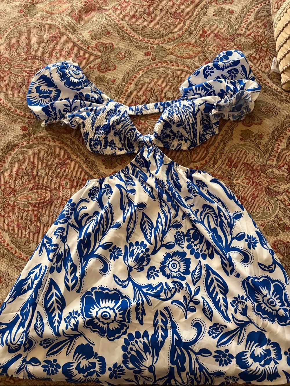 SHEIN Blue & White Floral Backless Sundress
